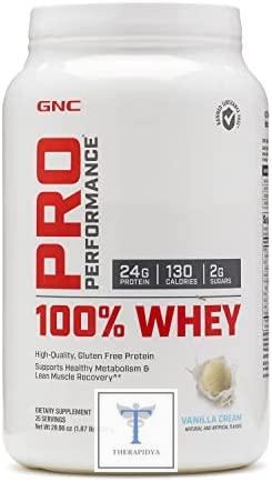 « GNC Pro Performance 100% Whey Protein Powder – Vanilla Cream, promotes healthy metabolism and lean muscle recovery. » | Reseña | Precios en Estados Unidos
