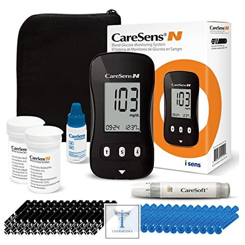 CareSens N monitoring kit for diabetes with 100 test strips, 100 lancets, 1 glucose meter, 1 lancing device, travel case, and auto-coding feature. | Revue | Prix aux États-Unis