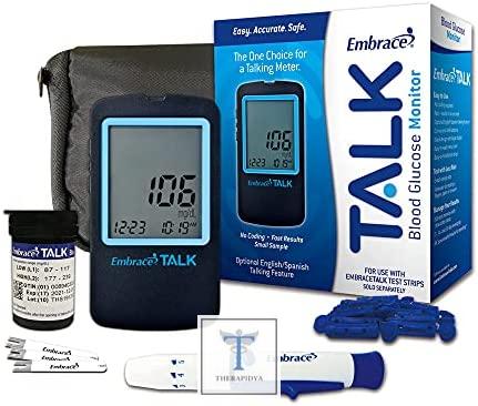 Embrace Talk – Kit de test de diabète with 50 bandelettes de test sanguin, 1 autopiqueur, lancettes de calibre 30-50 unités and étui de transport. | Revue | Prix aux États-Unis