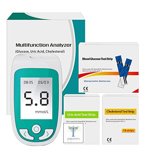 3 in 1 glucose monitor kit with multifunctional features for measuring blood glucose levels, cholesterol, and uric acid, including glucose test strips, designed for diabetes testing. | Revue | Prix aux États-Unis