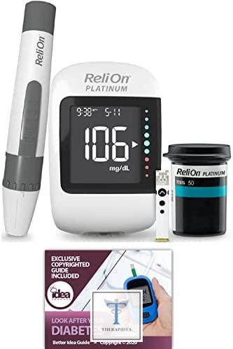 ReliOn Platinum Starter Kit including wireless glucose meter, 50 platinum test strips, lancing device, 10 lancets, and carrying case with « Take Control of Your Diabetes » – Best Ideas Guide (2 items). | Revue | Prix aux États-Unis